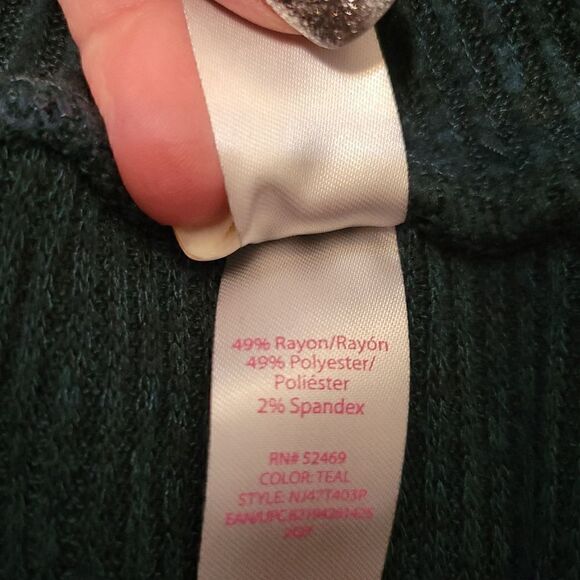 No Boundaries Teal Ribbed Asymmetrical Zip Oversized Collar Sweater Dress Sz L - Picture 12 of 15